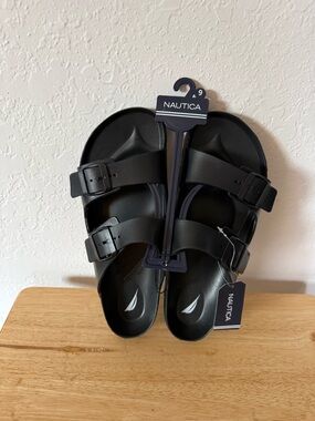 Nautica Black Slide Sandal Hanger with Logo